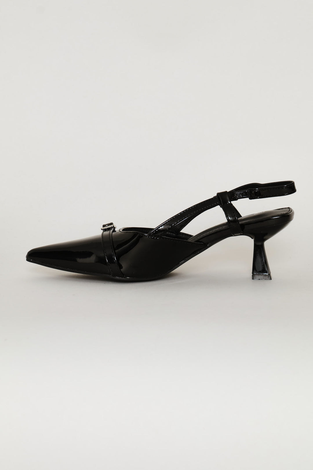 Thin Belt & Buckle Trim Pointy Slingback Heel - Black