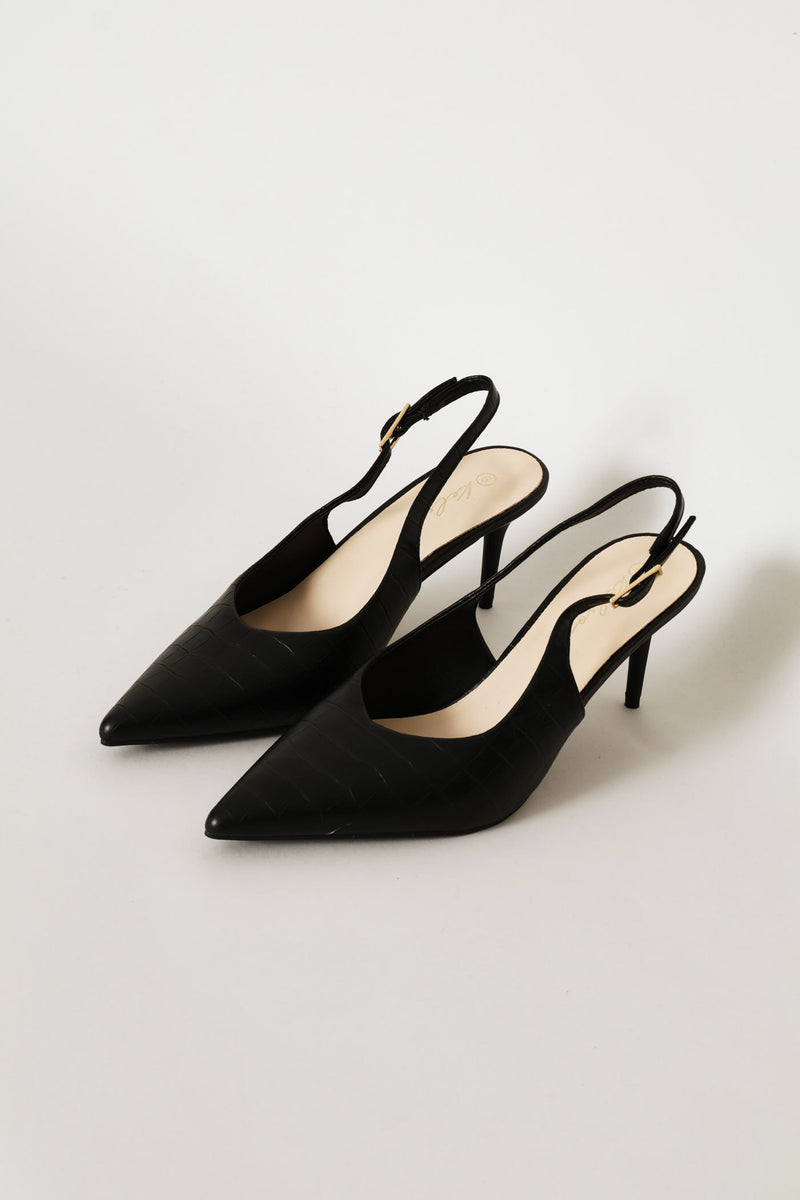 V-Cut Croc Slingback Heel - Black
