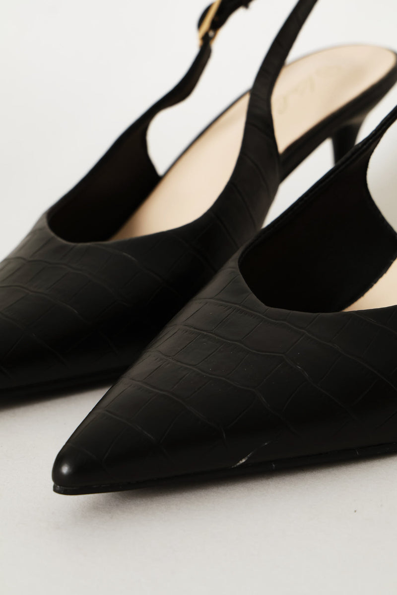 V-Cut Croc Slingback Heel - Black