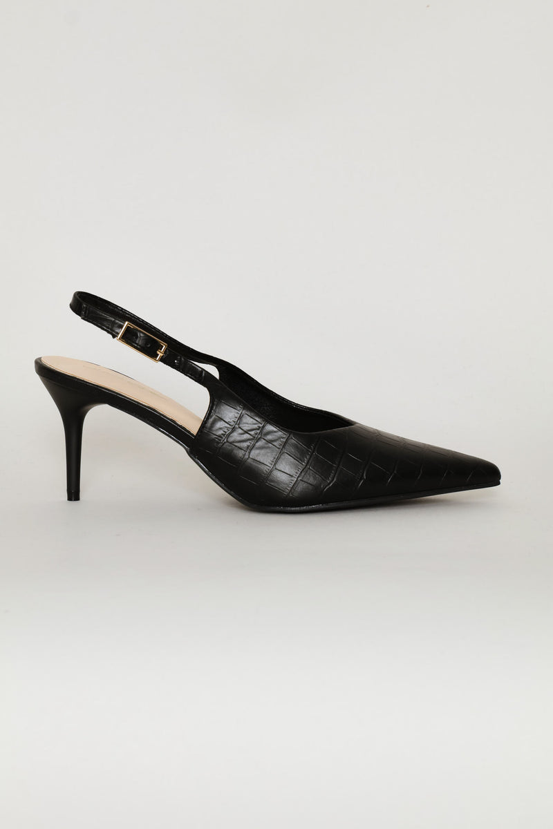 V-Cut Croc Slingback Heel - Black