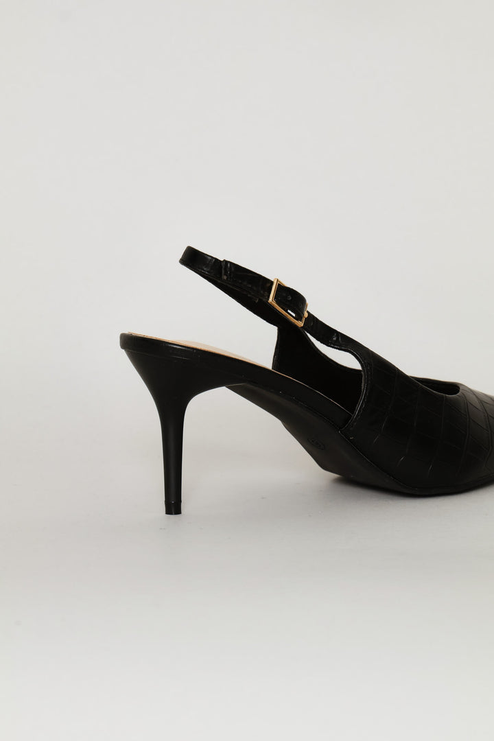 V-Cut Croc Slingback Heel - Black
