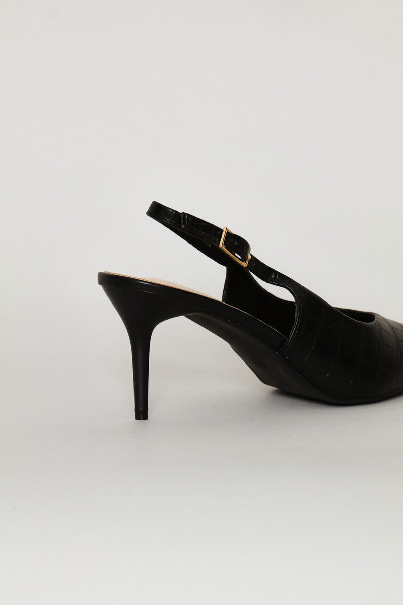 V-Cut Croc Slingback Heel - Black