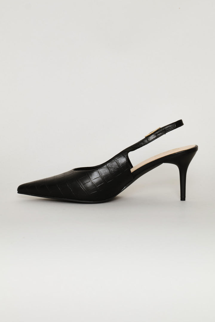 V-Cut Croc Slingback Heel - Black