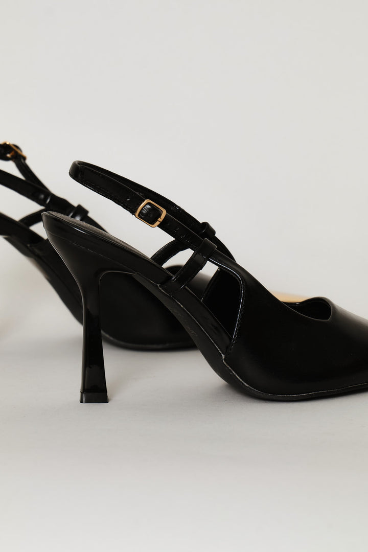 Gold Toe Cap Slingback Pointy Stiletto Heel - Black