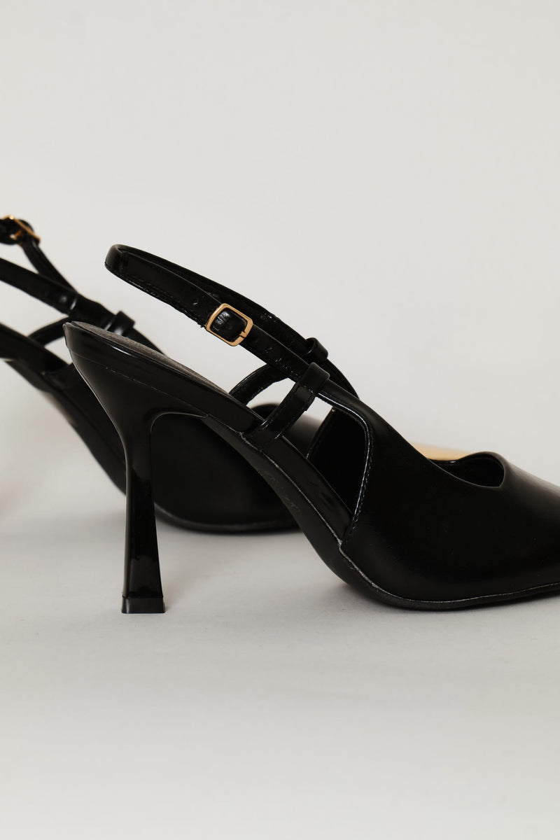 Gold Toe Cap Slingback Pointy Stiletto Heel - Black