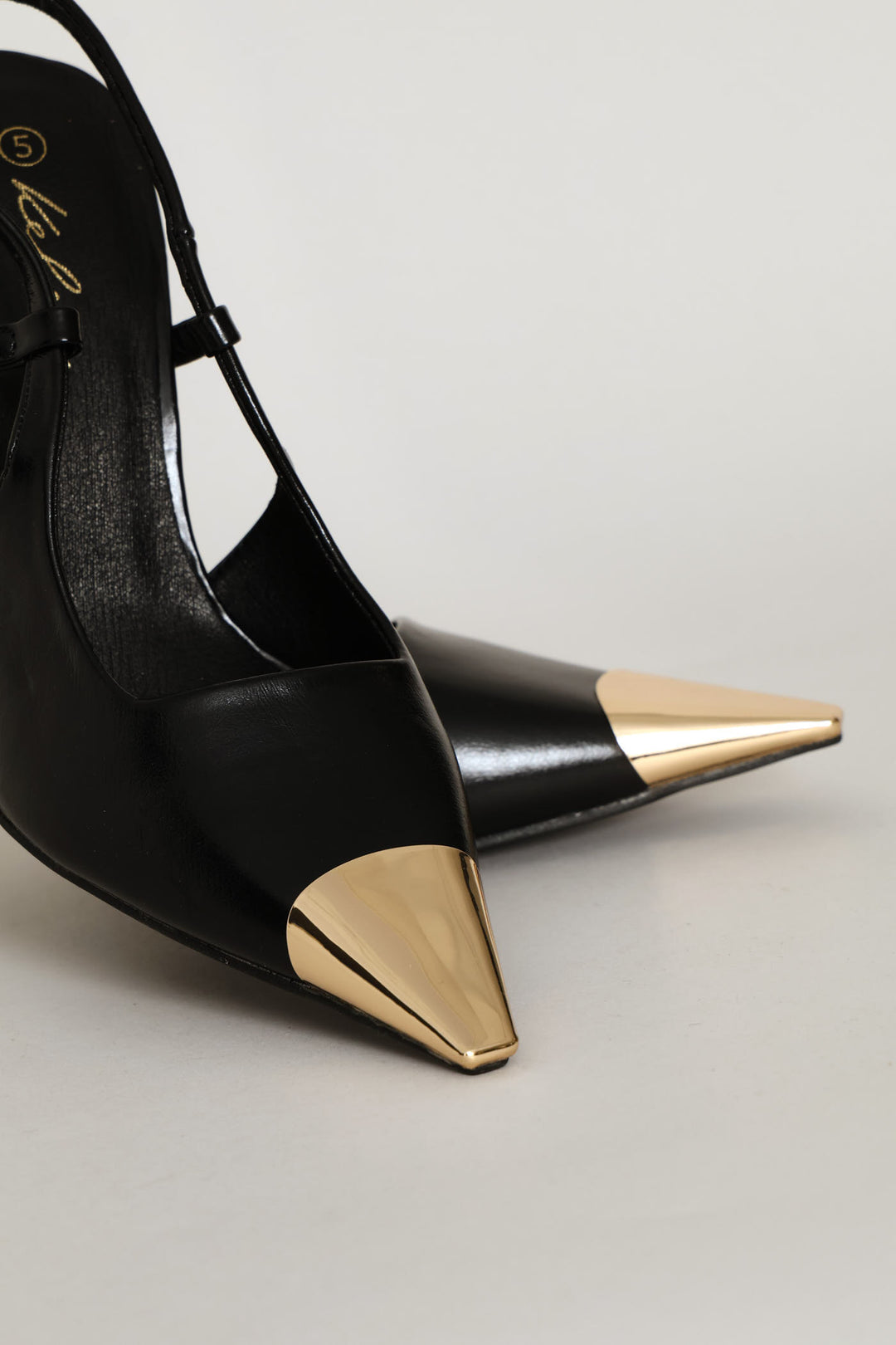 Gold Toe Cap Slingback Pointy Stiletto Heel - Black