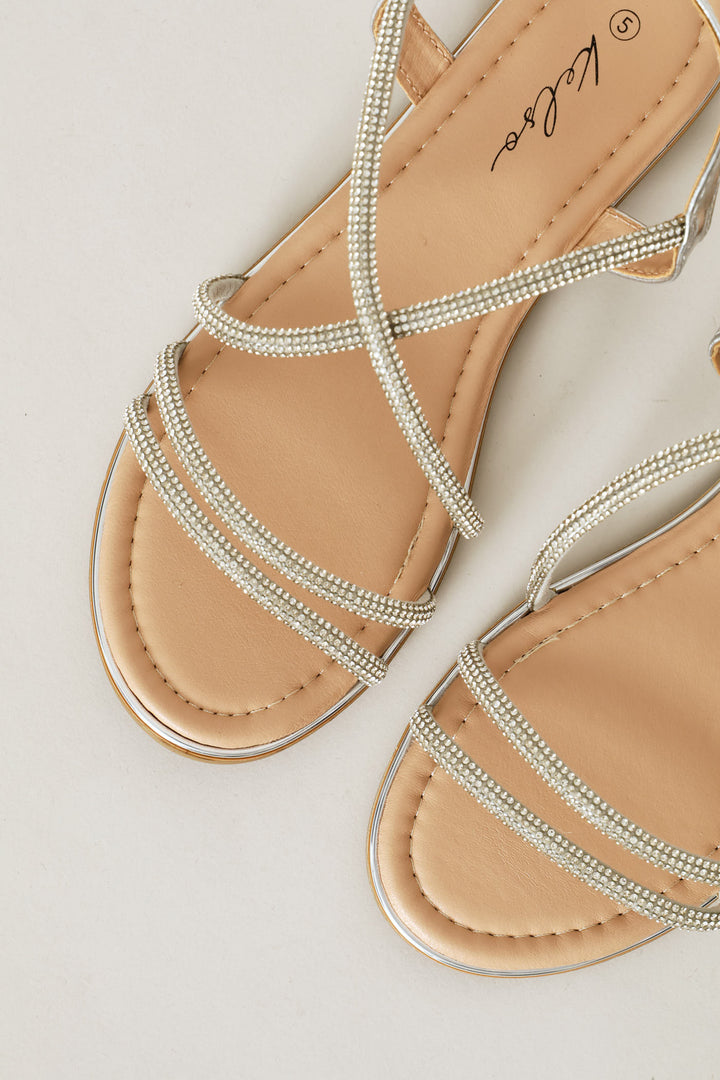 Multi Diamante Strap Sandal - Silver