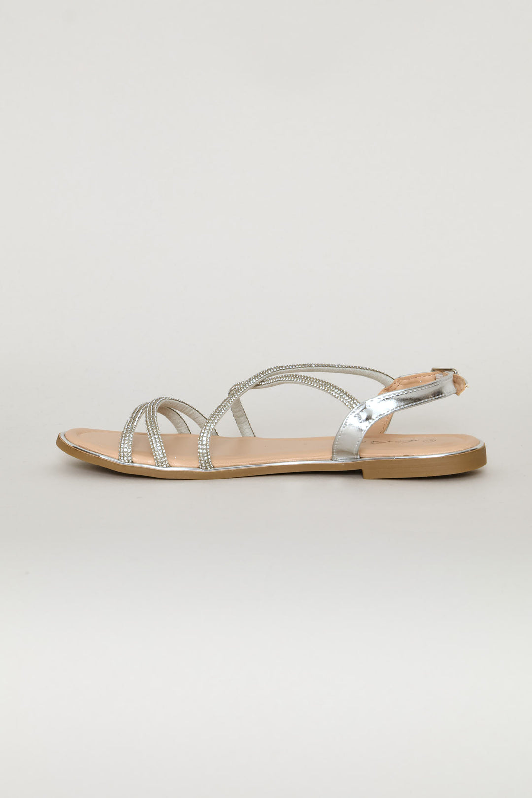 Multi Diamante Strap Sandal - Silver