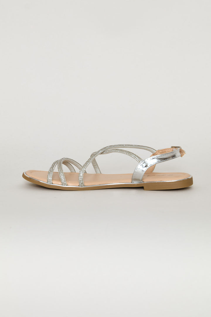 Multi Diamante Strap Sandal - Silver