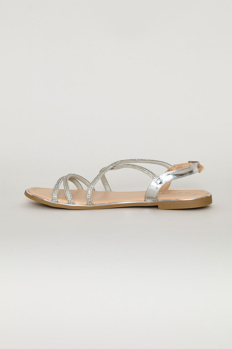 Multi Diamante Strap Sandal - Silver