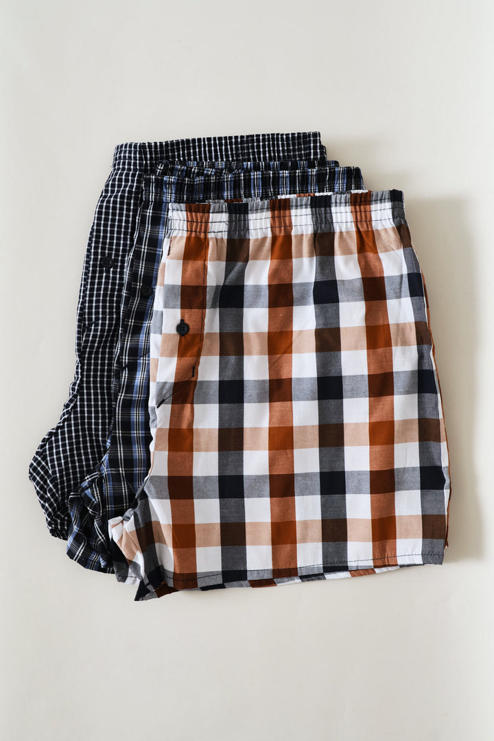 3 Pack Check Poly Woven Boxers - Multi