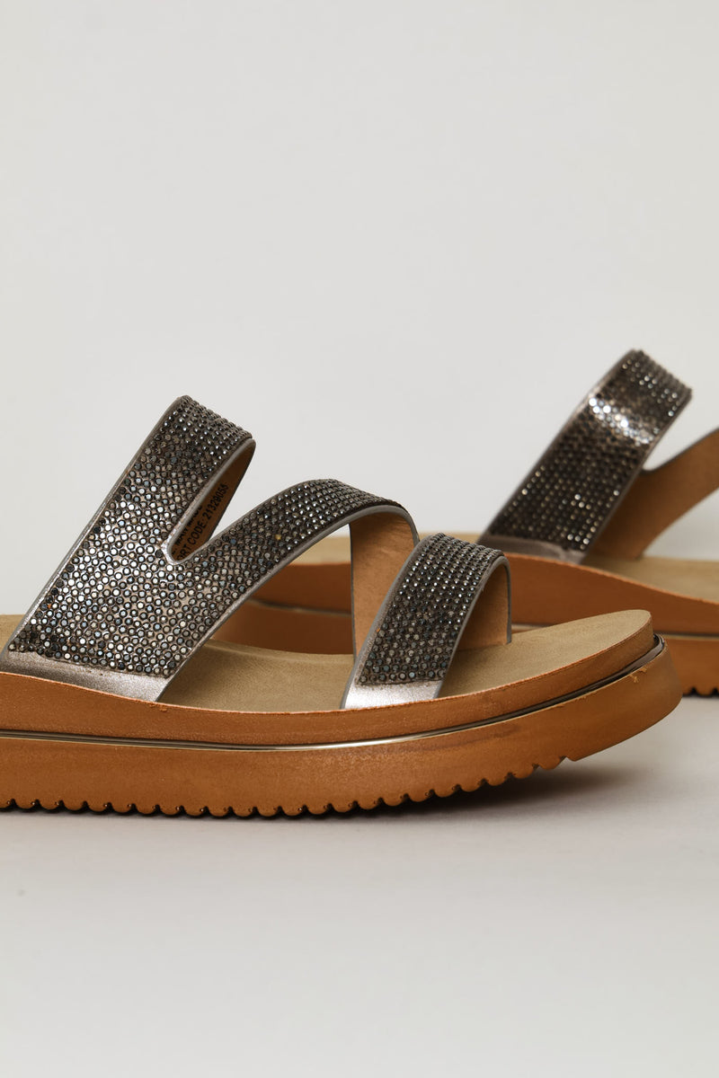 Diamante Detail Sandal - Pewter