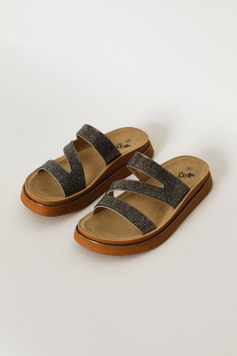 Diamante Detail Sandal - Pewter