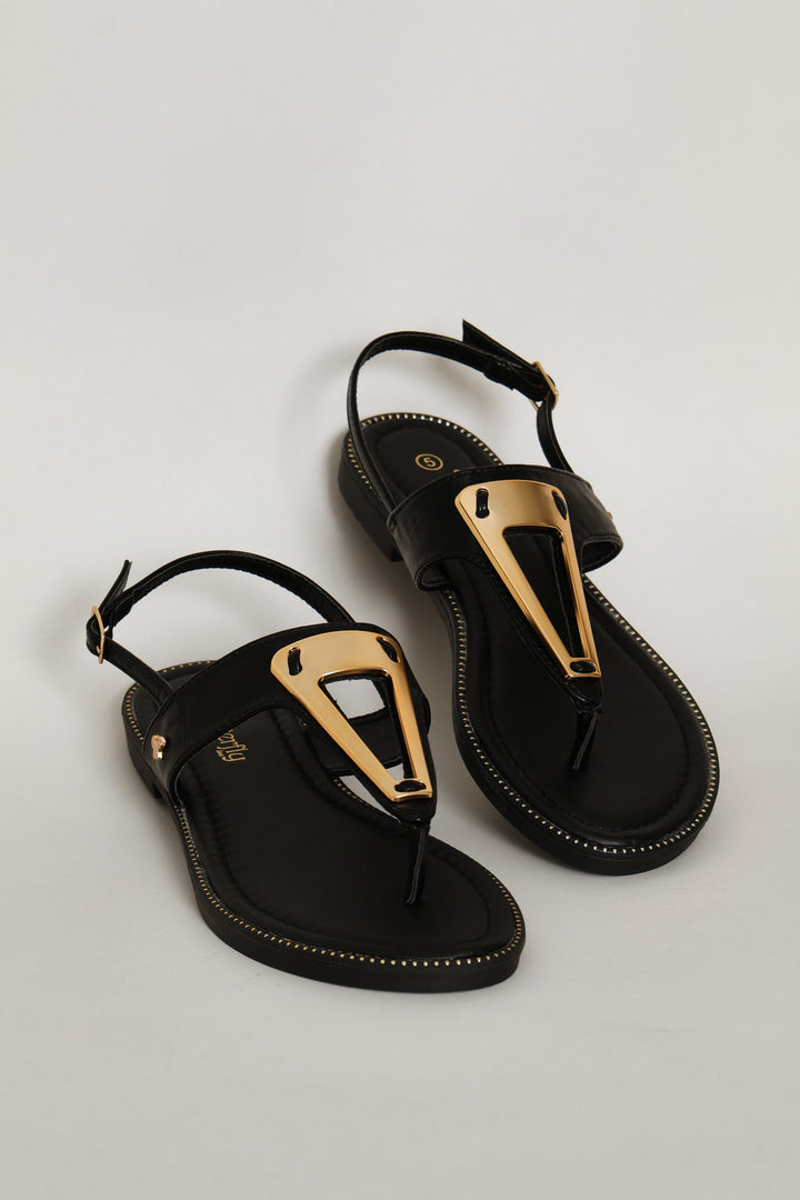 Gold Detail Sandal - Black