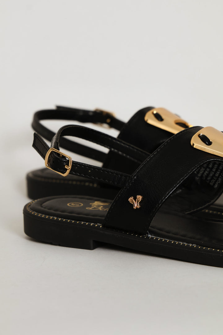 Gold Detail Sandal - Black