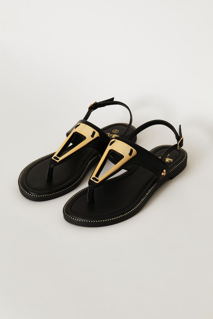 Gold Detail Sandal - Black