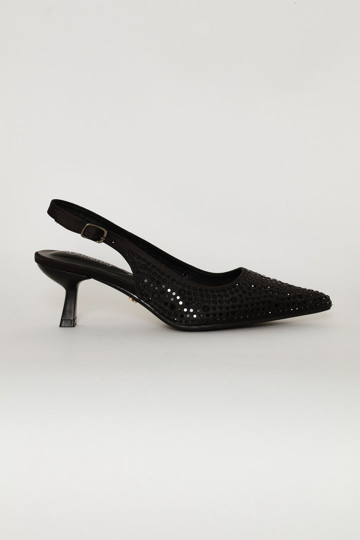 Beaded Slingback Heel - Black