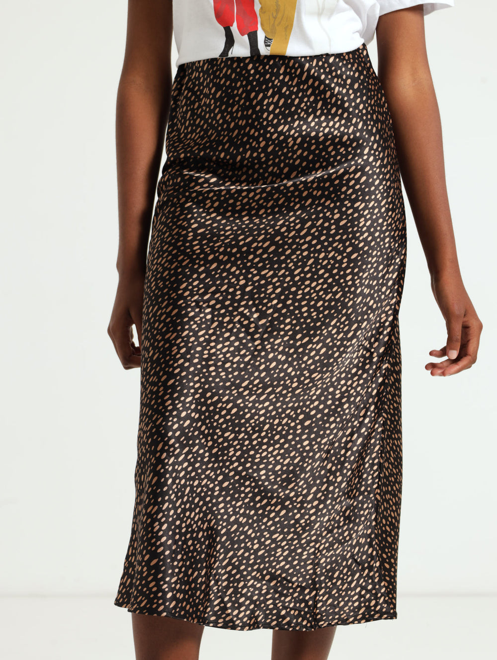 Satin Slip Skirt - Black/Brown