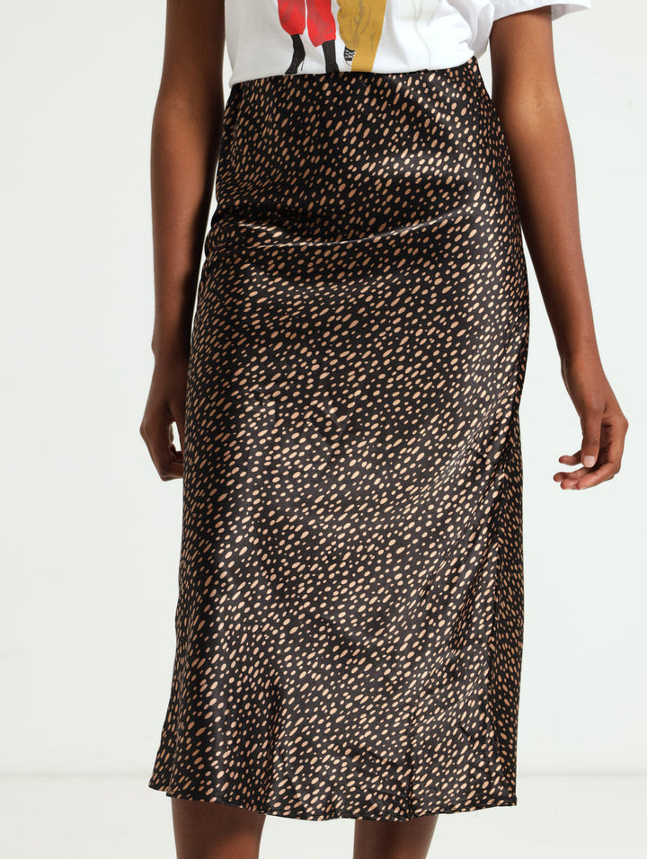 Satin Slip Skirt - Black/Brown