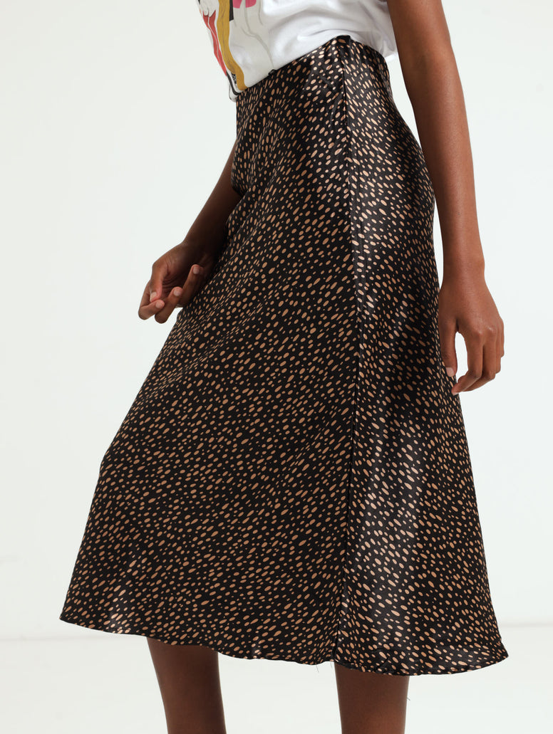 Satin Slip Skirt - Black/Brown