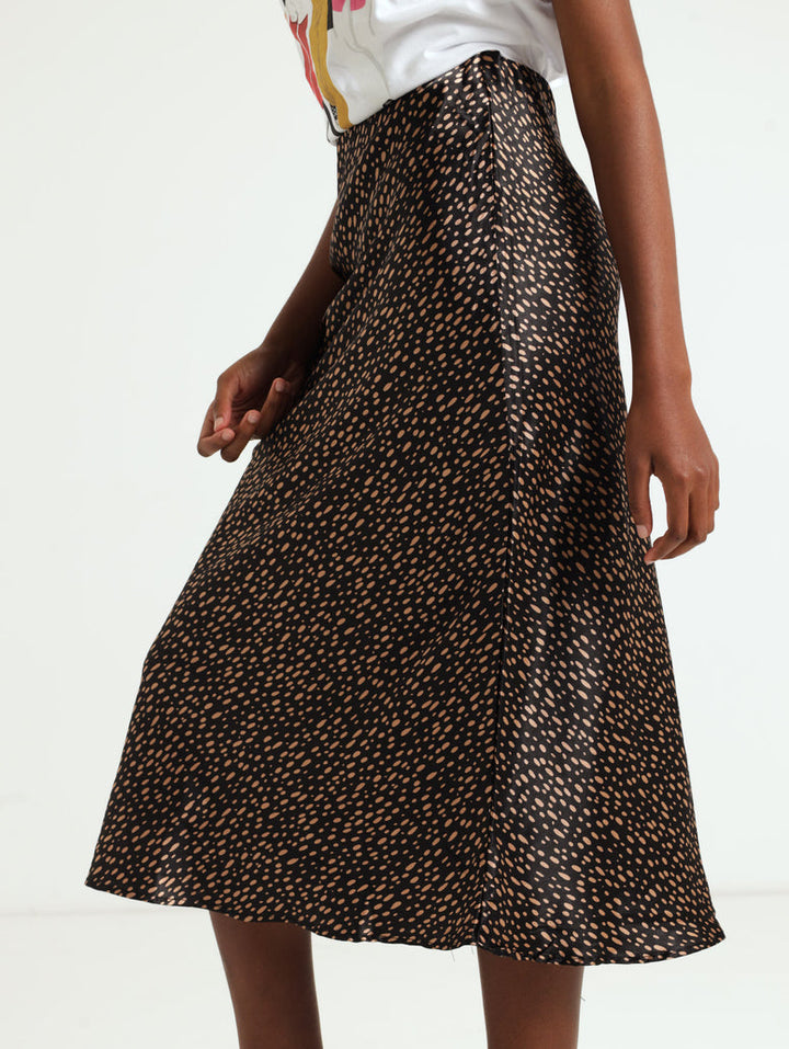 Satin Slip Skirt - Black/Brown