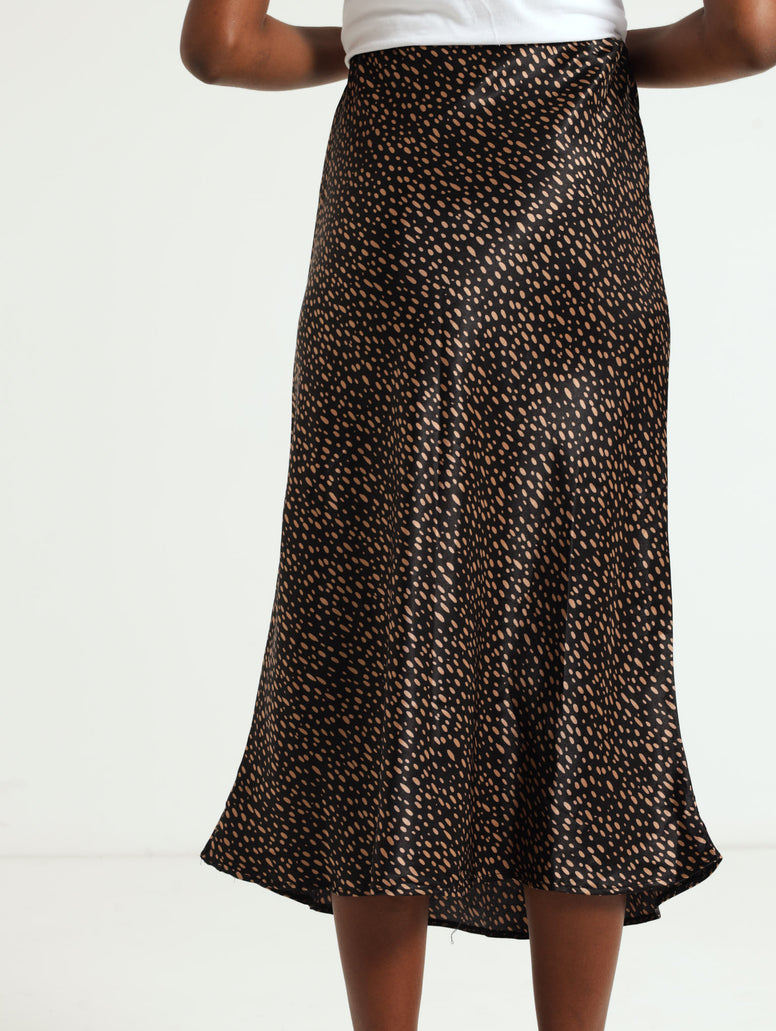 Satin Slip Skirt - Black/Brown