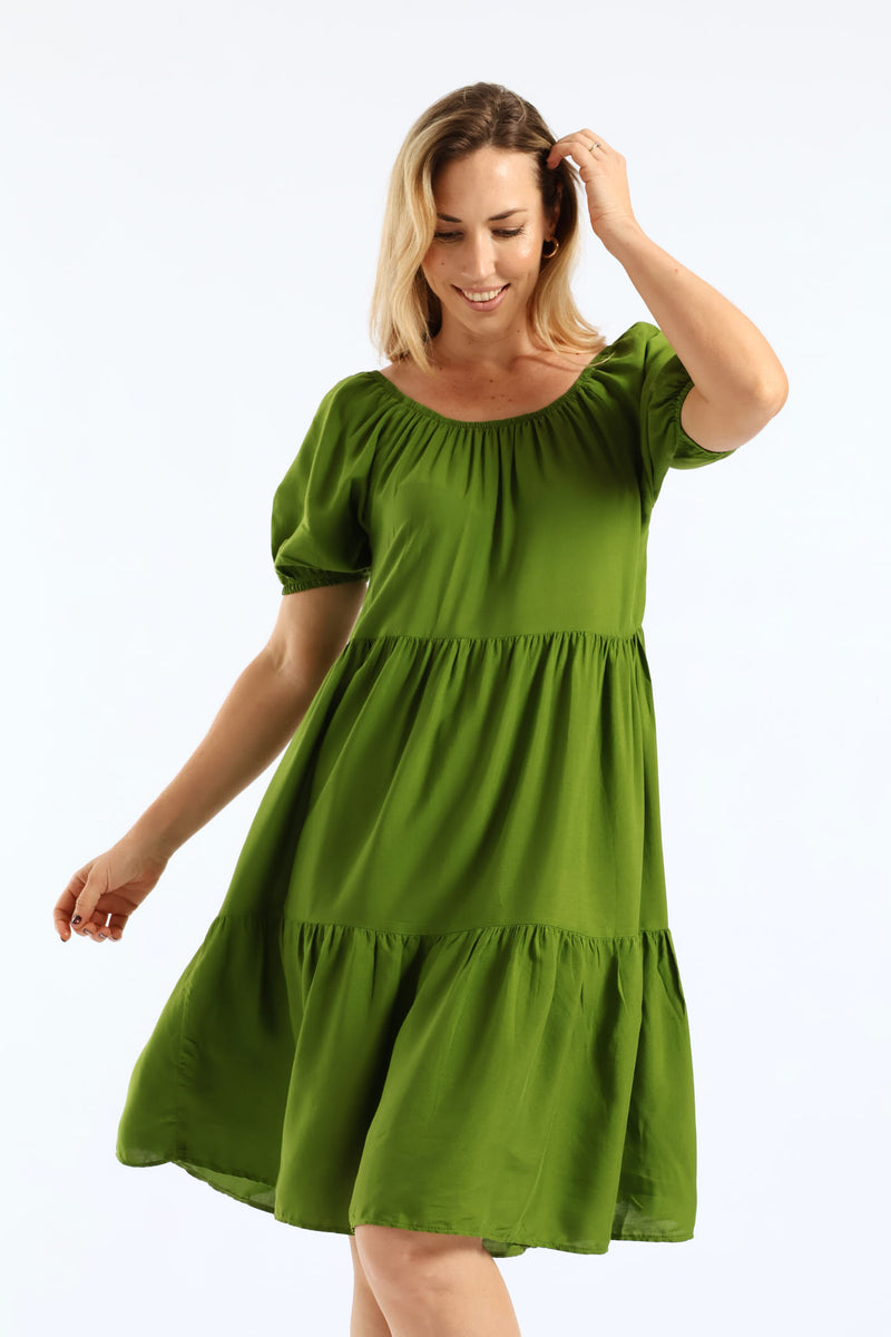 Tiered Gypsy Mini Dress - Seaweed Green