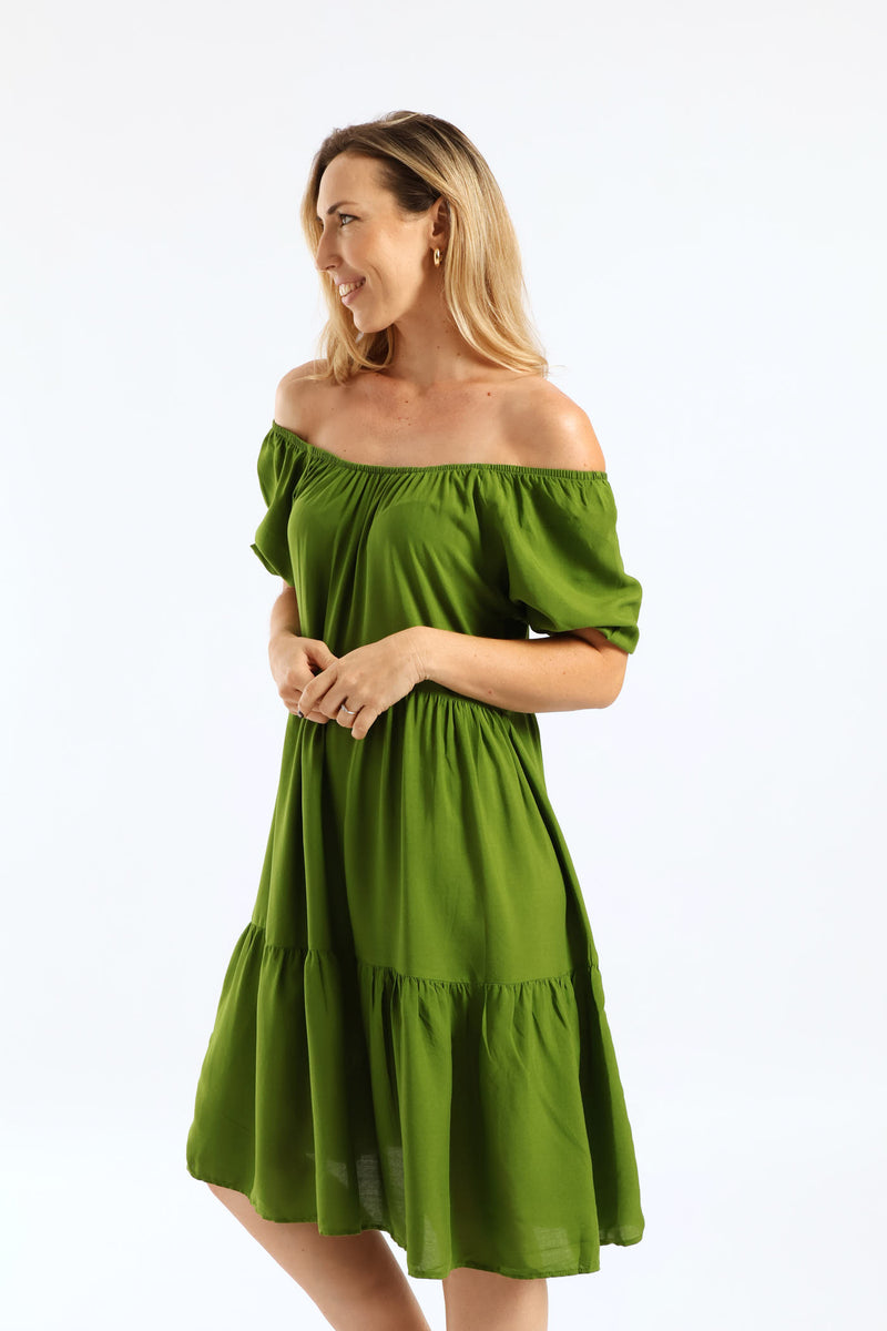 Tiered Gypsy Mini Dress - Seaweed Green