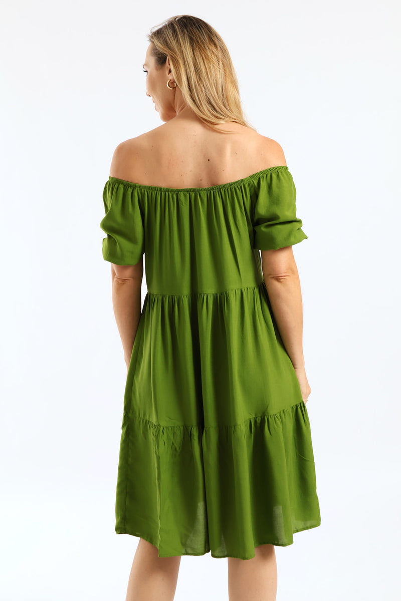 Tiered Gypsy Mini Dress - Seaweed Green