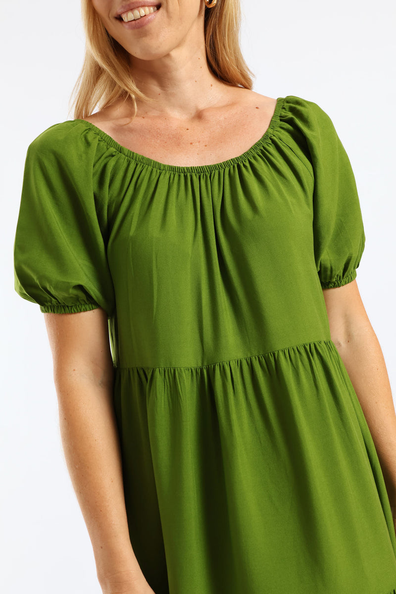 Tiered Gypsy Mini Dress - Seaweed Green