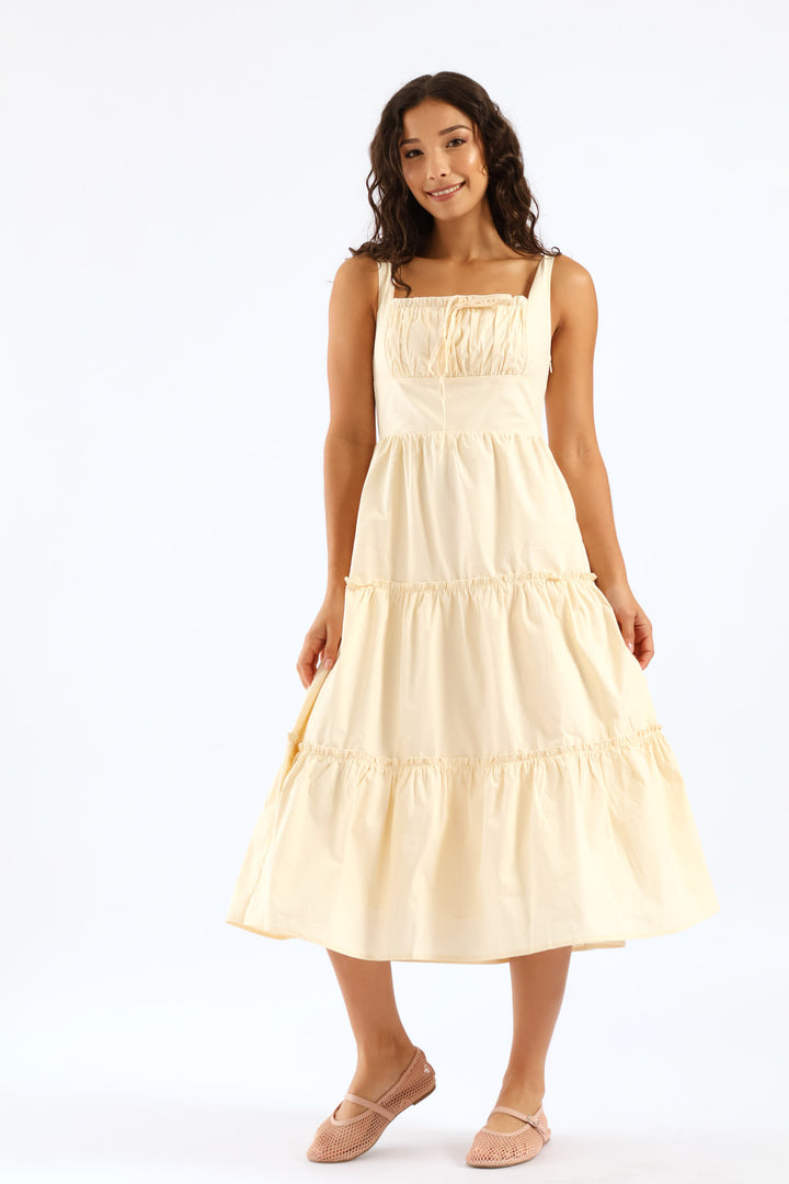 Sleeveless Fit & Flare Midi Dress - Sand