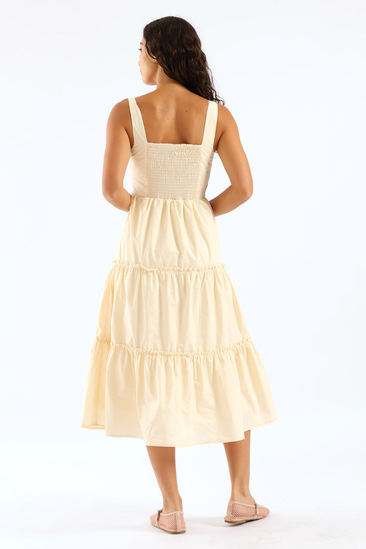 Sleeveless Fit & Flare Midi Dress - Sand