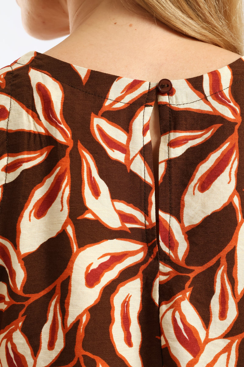 Leaf Print Shell Tank - Chocolate