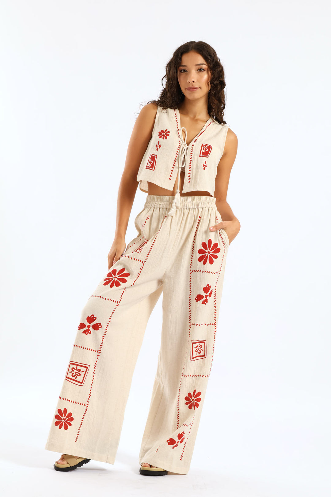 Printed Linen Waistcoat - Beige