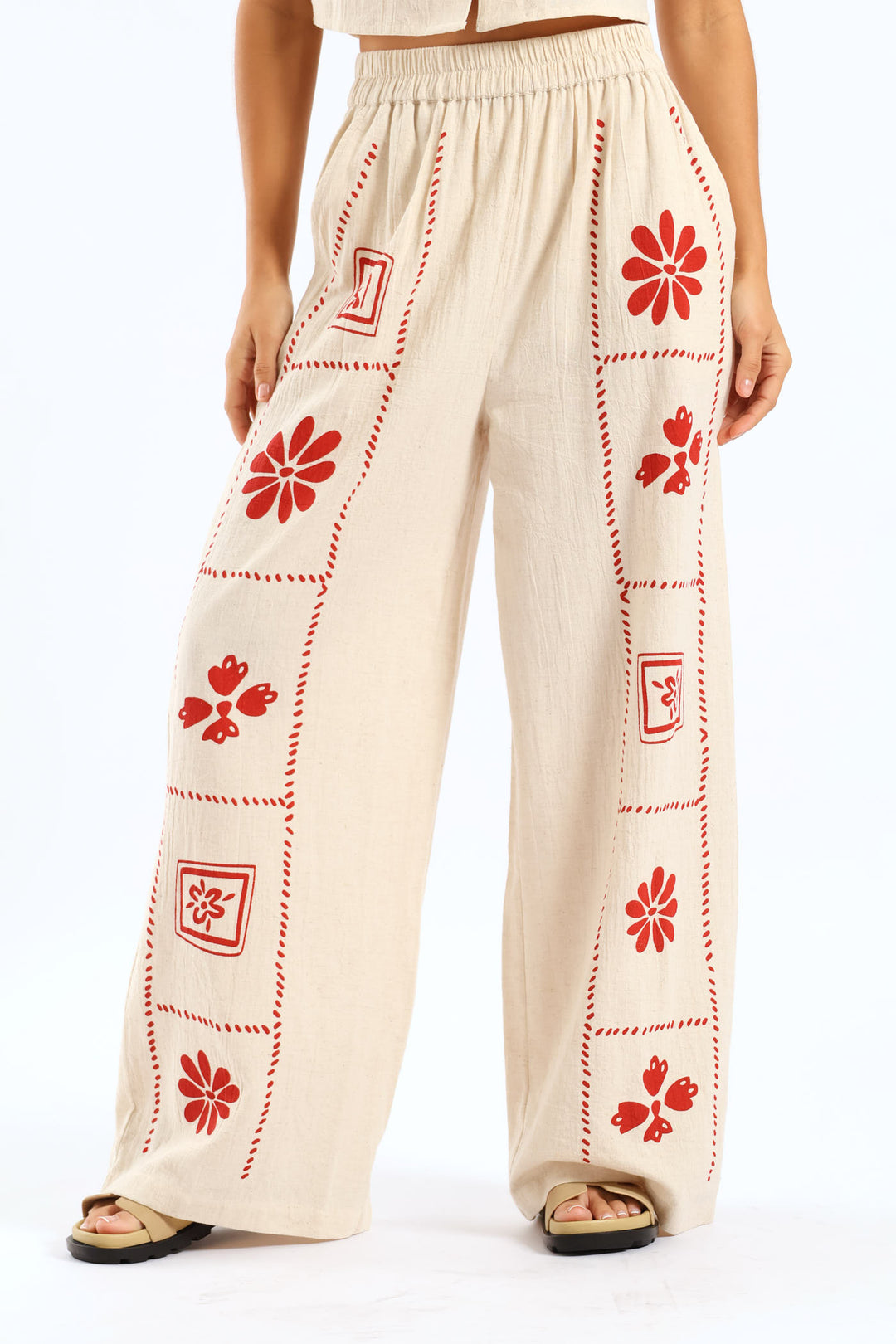 Printed Linen Pant - Beige