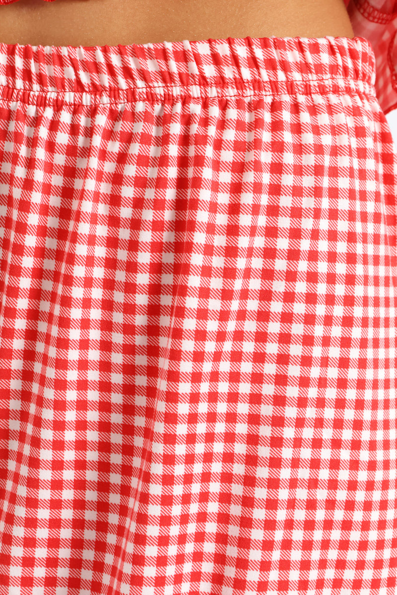 Gingham Soft Touch Cami & Short Set - White/Red