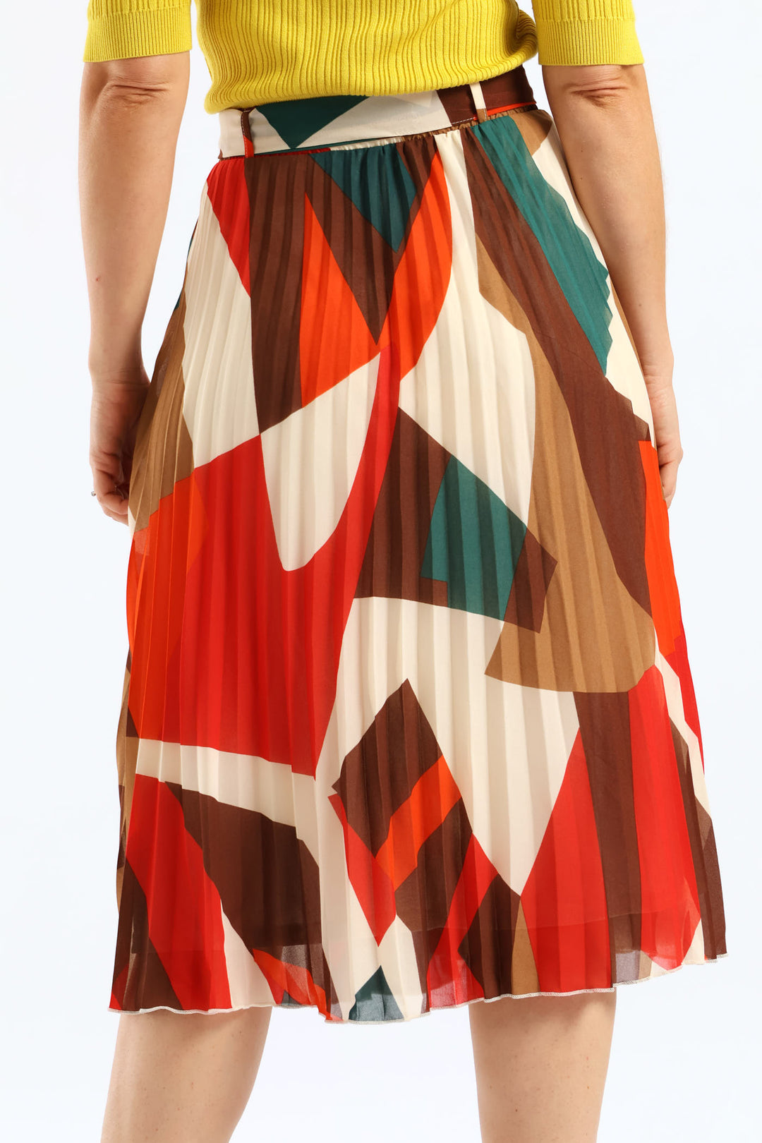 Belted Chiffon Pleated Midi Skirt - Multi