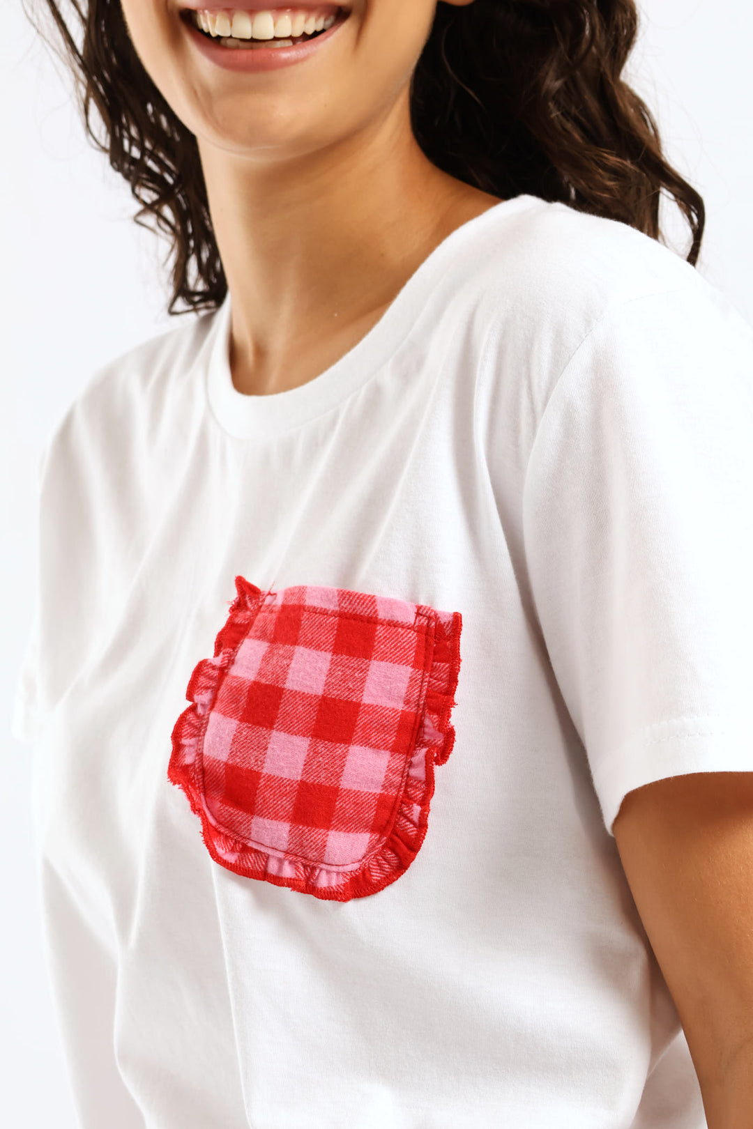 Check Knit Top & Woven Short Set - White