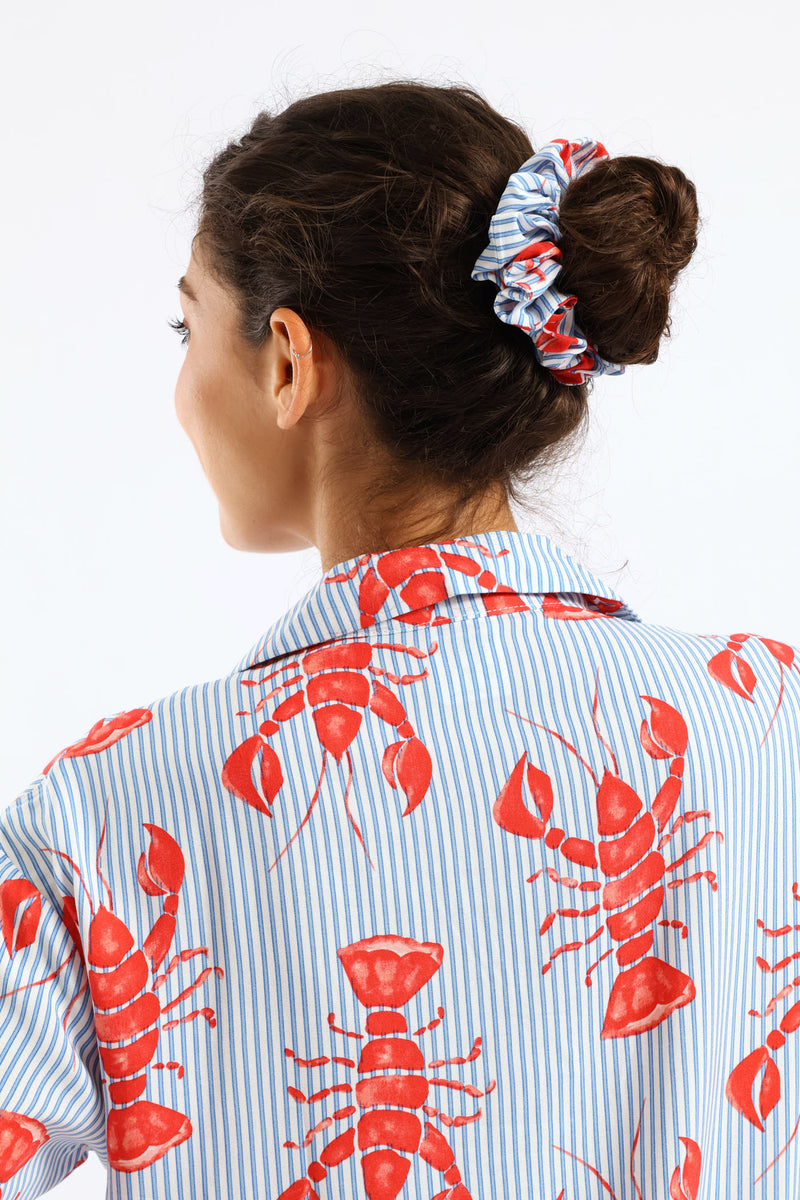 Lobster Button Through Woven Viscose Short Set - White/Blue