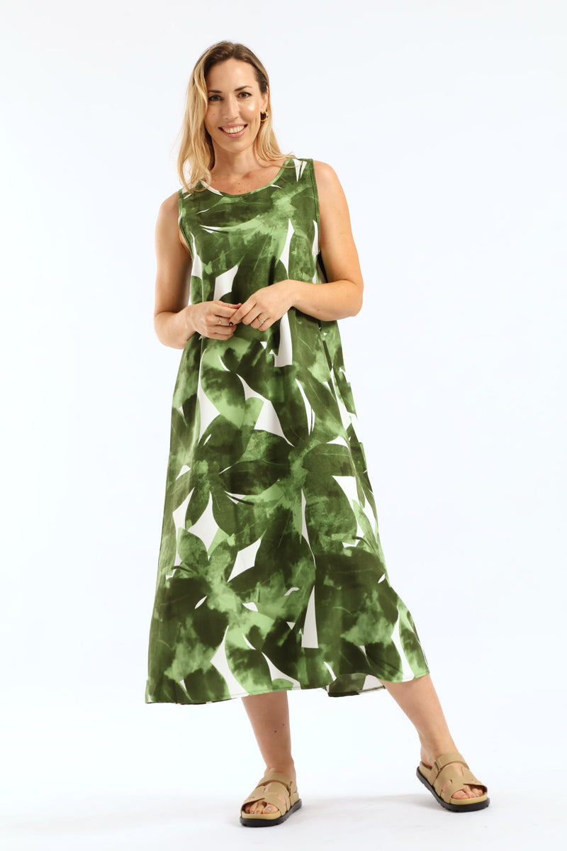 A-Line Midaxi Dress - White/Green