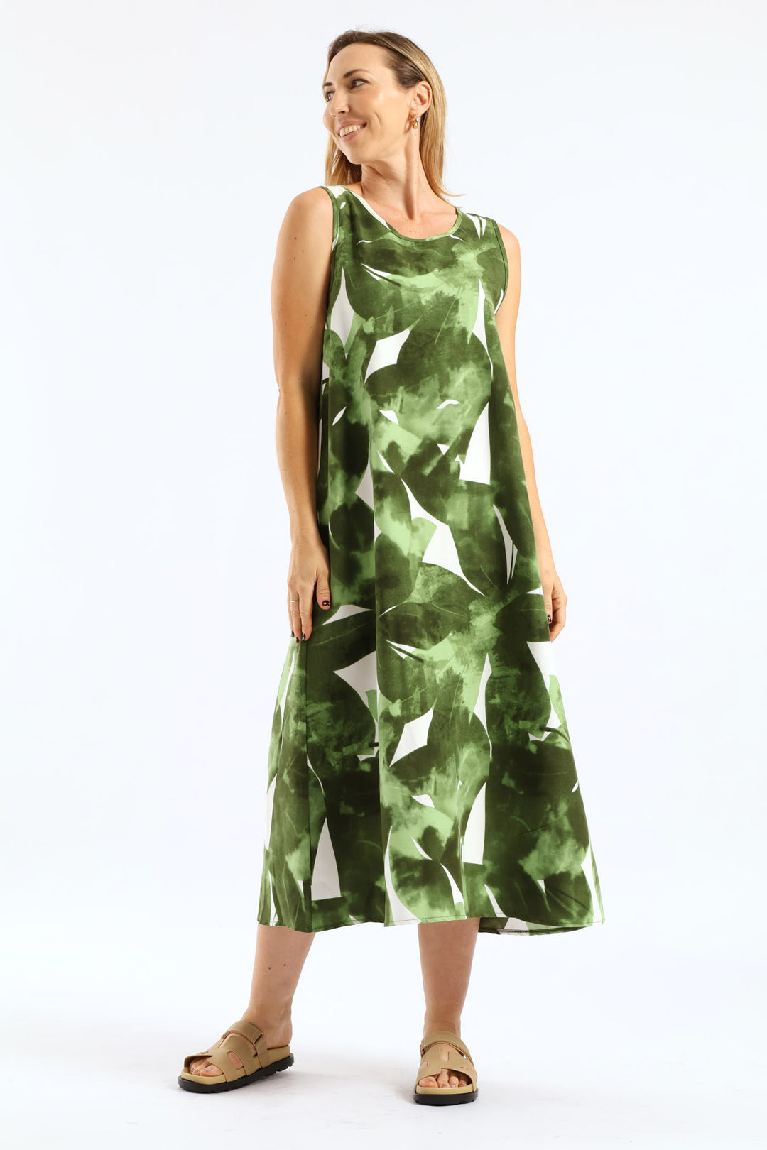 A-Line Midaxi Dress - White/Green