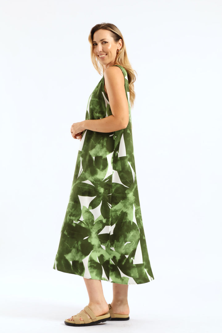 A-Line Midaxi Dress - White/Green