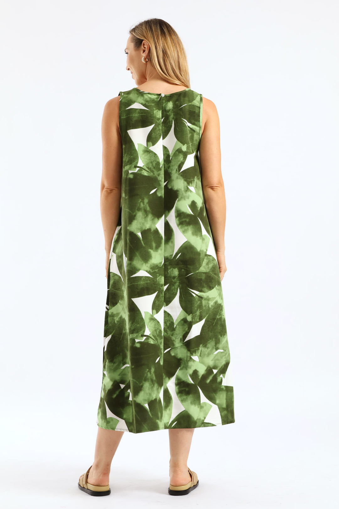 A-Line Midaxi Dress - White/Green