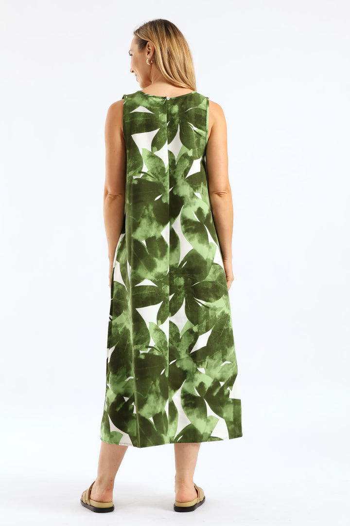 A-Line Midaxi Dress - White/Green