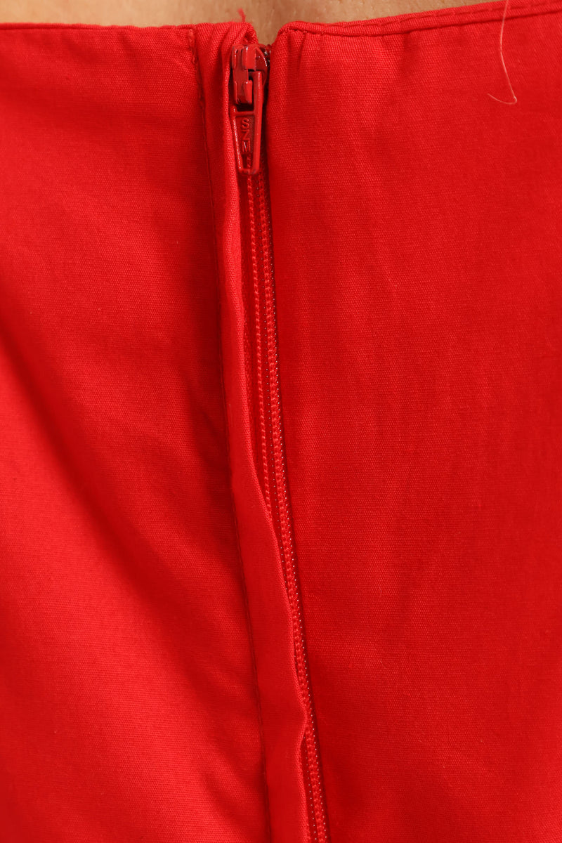 Bubble Sleeve Square Neck Panelled Midaxi Dress - Red