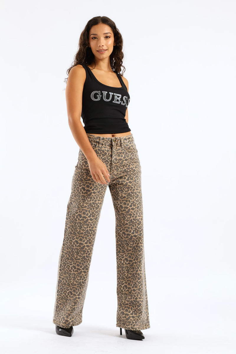 Wide Leg Denim - Animal Print
