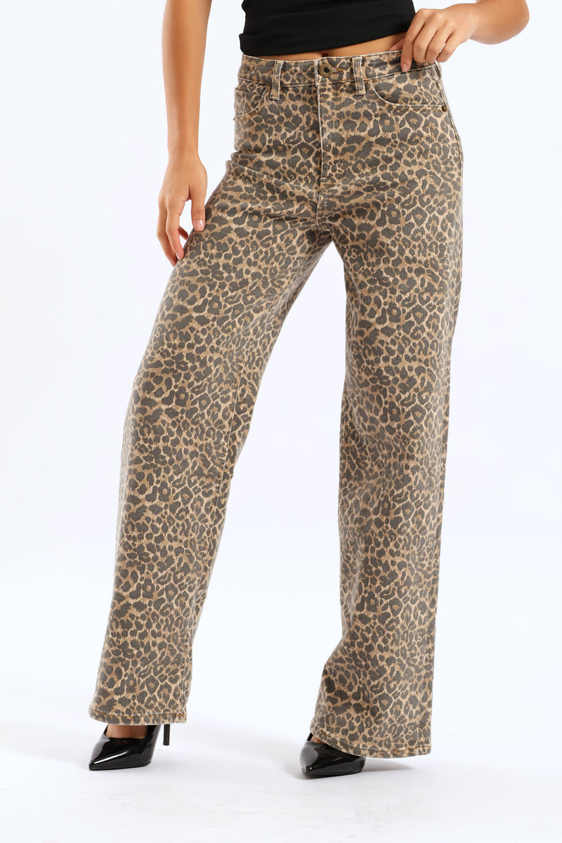 Wide Leg Denim - Animal Print