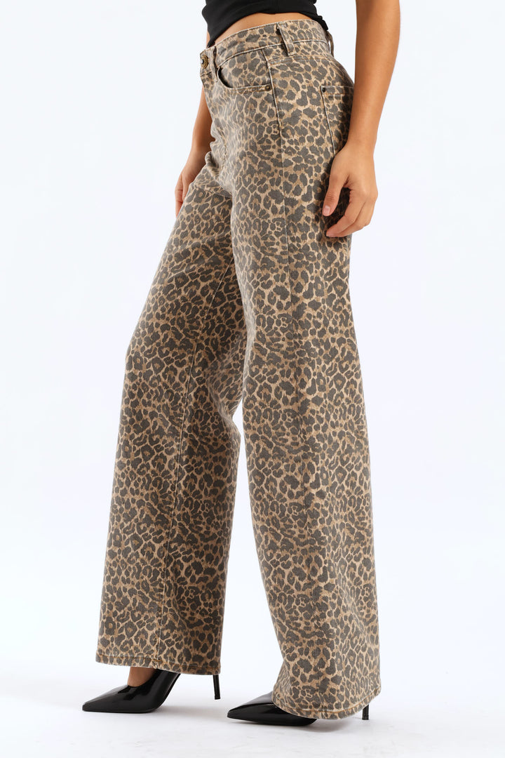 Wide Leg Denim - Animal Print