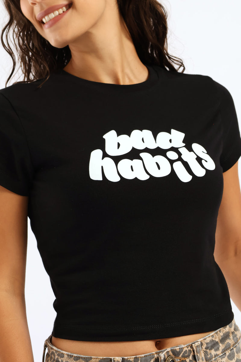 Bad Habits Baby Tee - Black