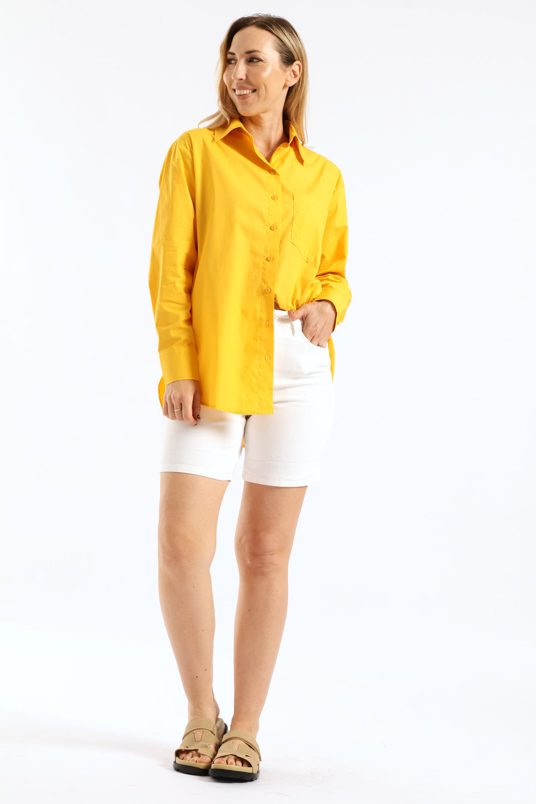 Long Sleeve Oversized Poplin Shirt - Mustard